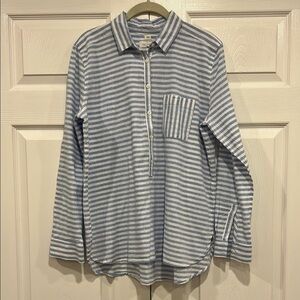 LOFT The Softened Shirt Blue White Stripe Womens Size Large